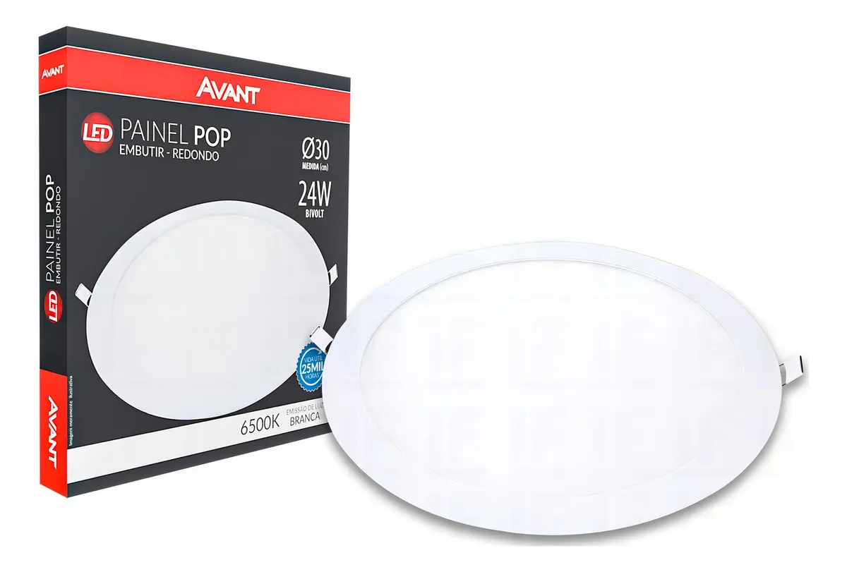 Painel Plafon 24w Led Redondo Luminária Embutir 3000k Quente Estrutura Branco 127/220v