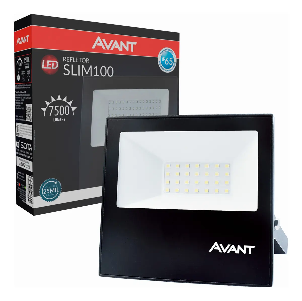 Refletor Slim Led 100w Ip66 Branco Frio 6500k Avant Carcaça Preto Luz Branco-frio 127/220v 2
