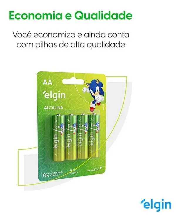 4 Pilhas Alcalinas AA Elgin LR6 1,5V Blister C/4 3