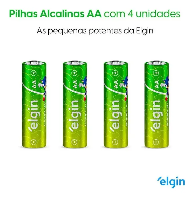 4 Pilhas Alcalinas AA Elgin LR6 1,5V Blister C/4 2