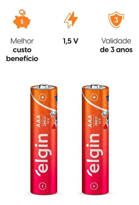 Kit Pilha De Zinco AAA Comum Caixa Com 40 Unidades Elgin 2