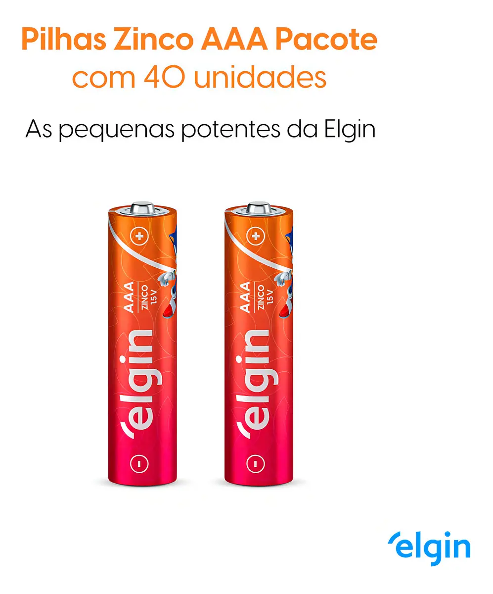 Kit Pilha De Zinco AAA Comum Caixa Com 40 Unidades Elgin 5