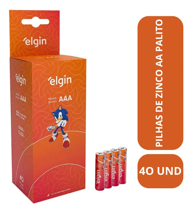 Kit Pilha De Zinco AAA Comum Caixa Com 40 Unidades Elgin 3
