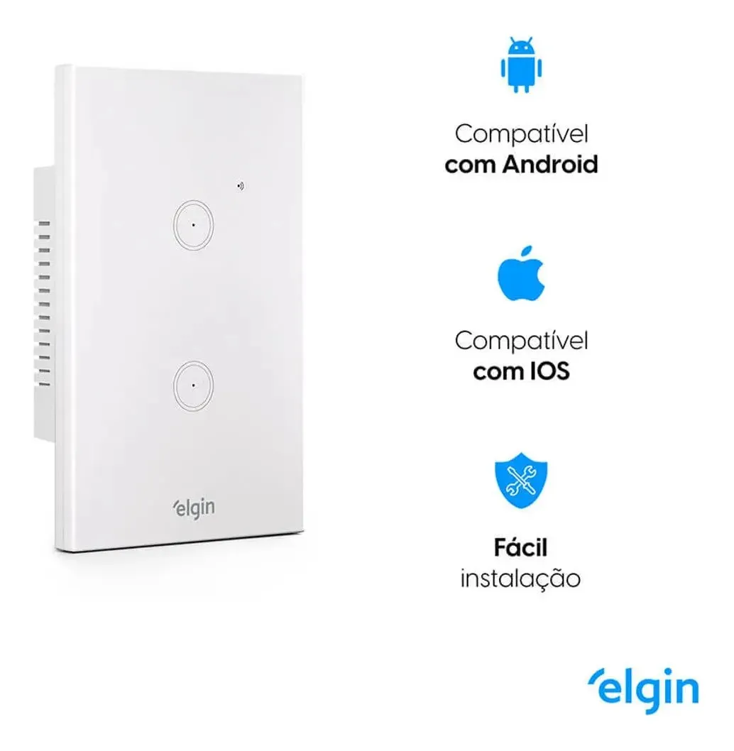 Interruptor Inteligente 2 Botões Wi-fi Smart Touch - Elgin 2