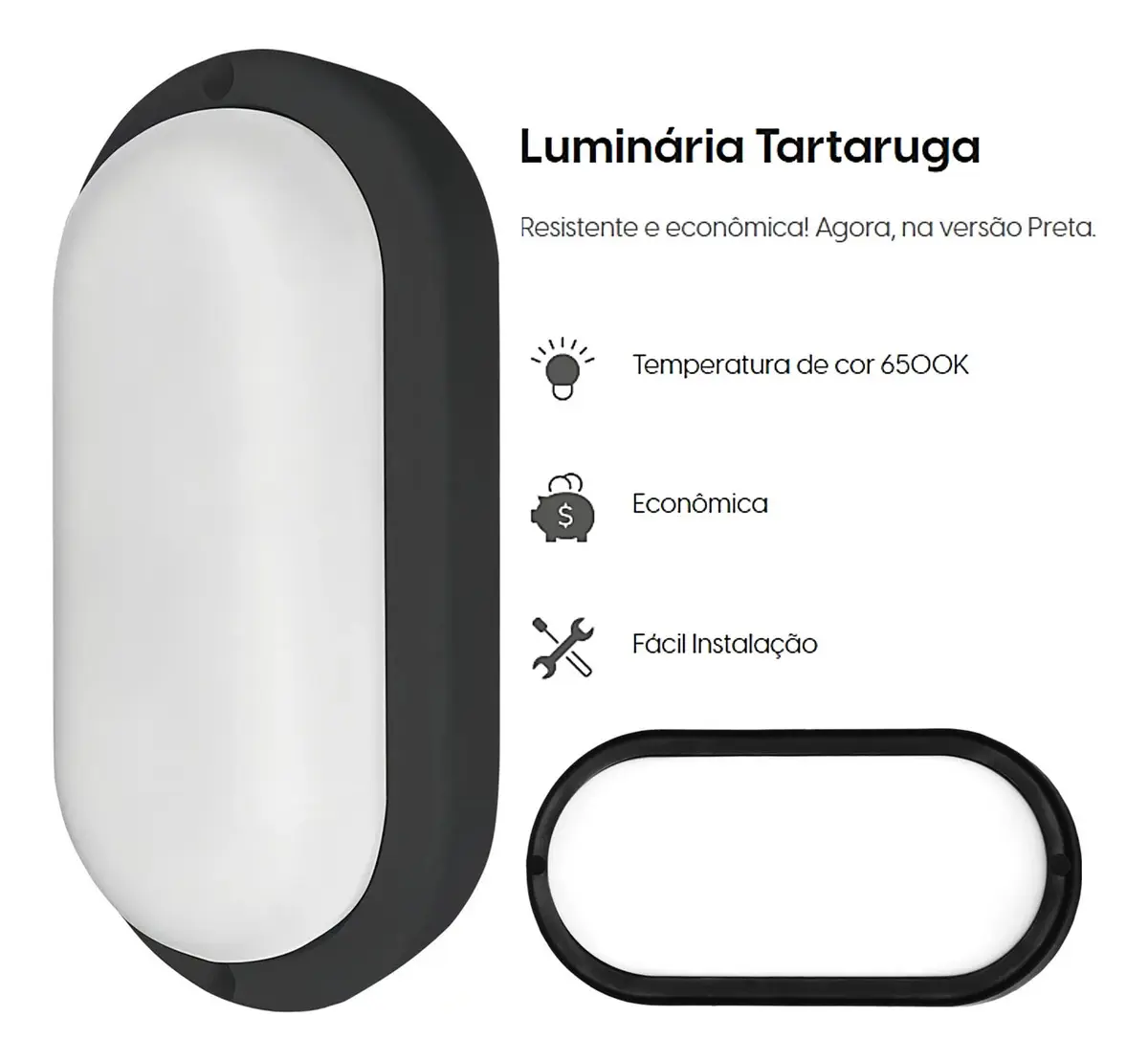 Luminária Tartaruga Arandela Externa Elgin Led Preto Ip65 6500k Estrutura Luz Fria 6500k 127/220v 4