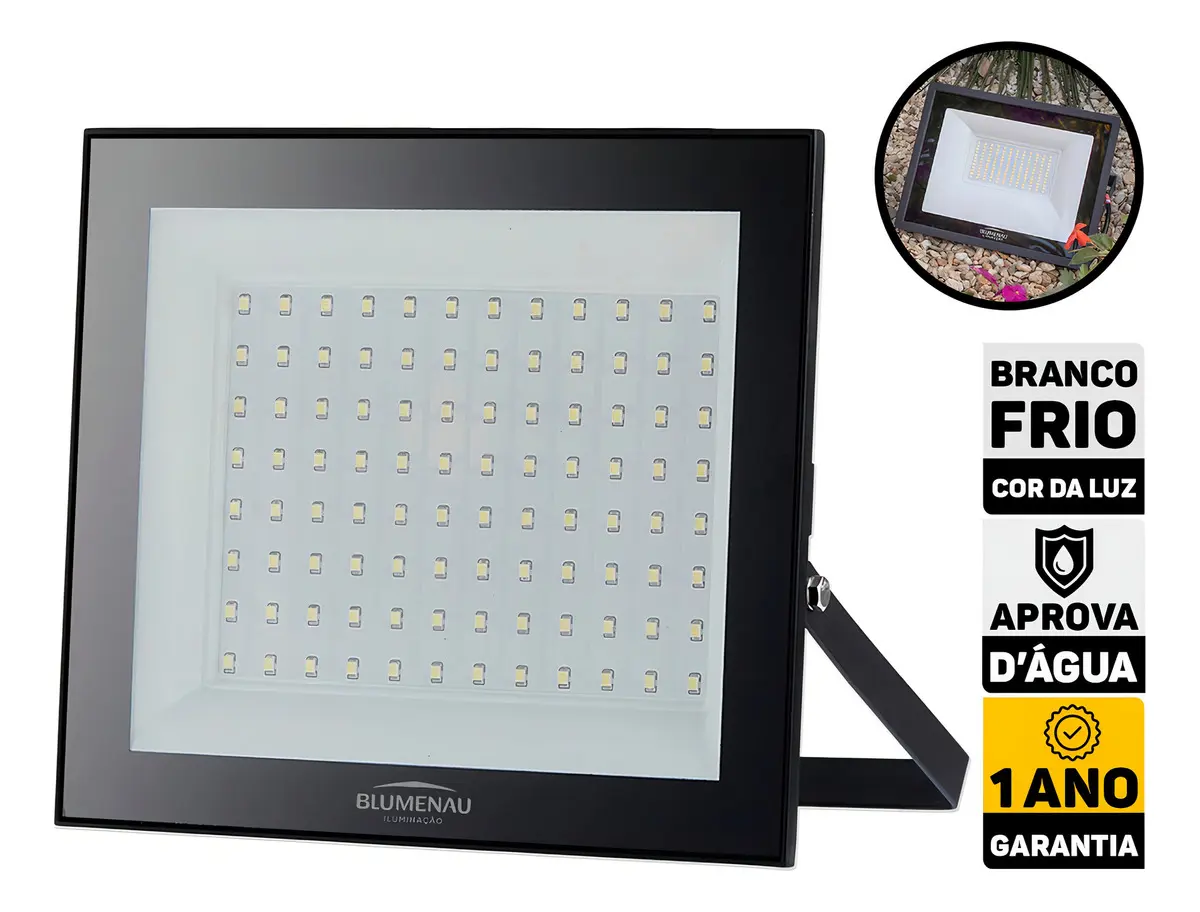 Refletor Led Play 100w Ip65 A Prova D'água Blumenau Iluminação 127/220v Preto Branco-frio 2