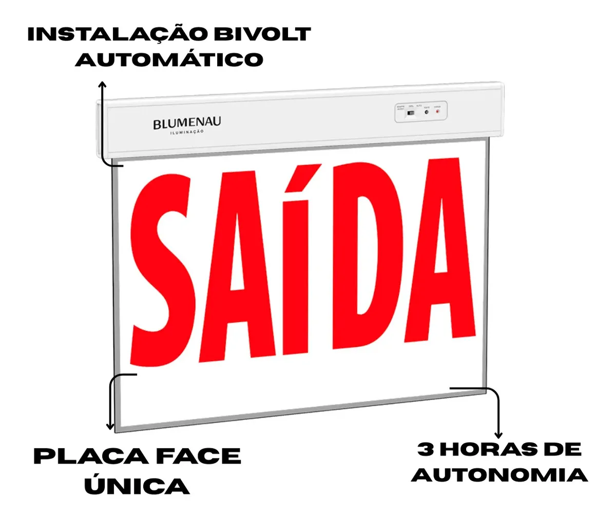 Placa De Saída Led Face Única 1w - Vermelha 4 Horas De Autonomia Cor Vermelho 127/220v 2