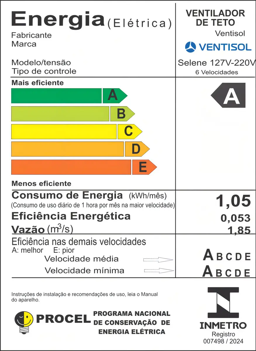 Ventilador De Teto Selene 5 Pás Inverter Estrutura Branco Pás Marrom Diâmetro 1042 Mm Frequência 50 Hz Material Das Pás Plástico 5