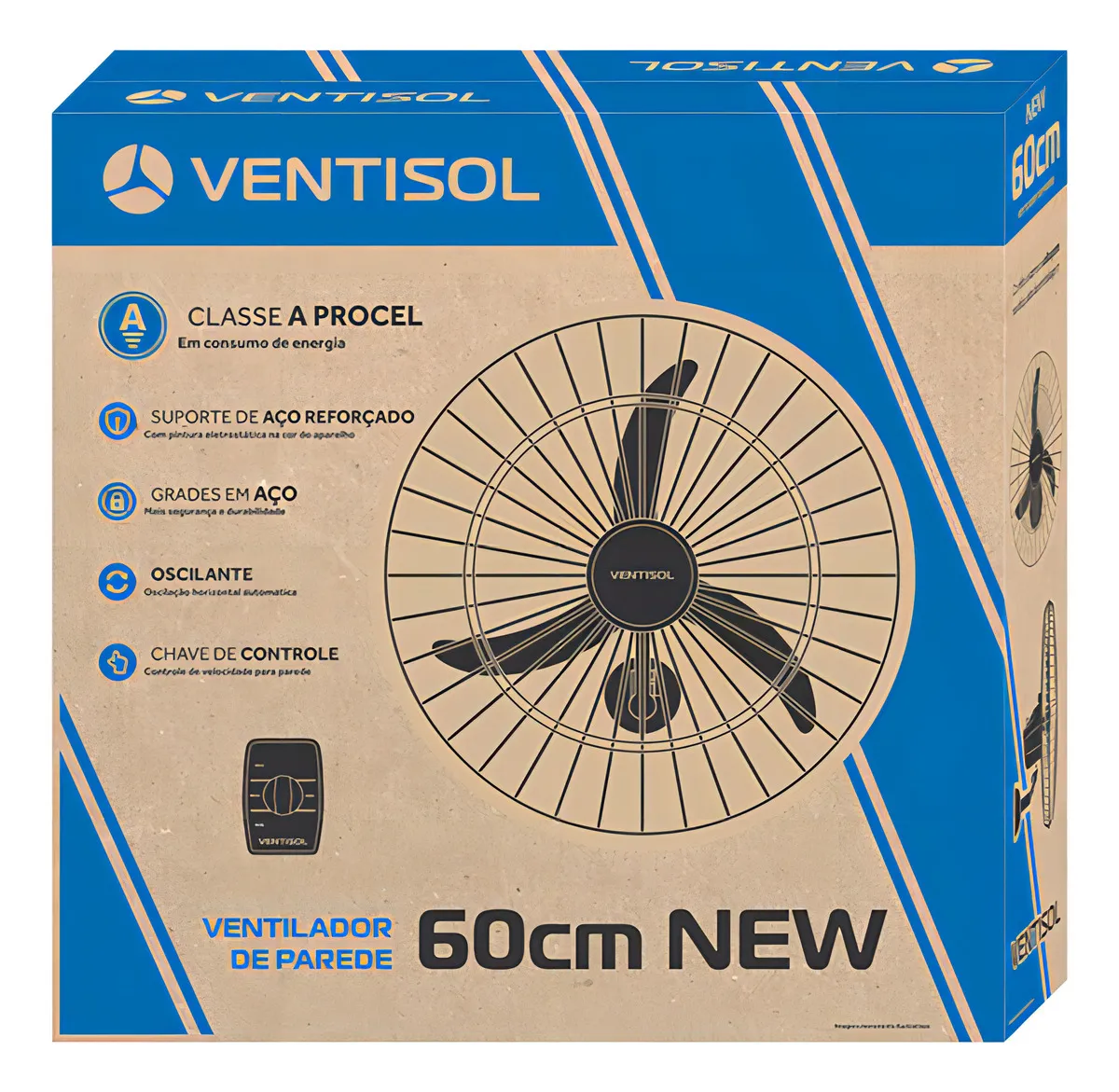 Ventilador Osc Parede 60cm Preto Ventisol 60 Cm 220v Plástico 3 5