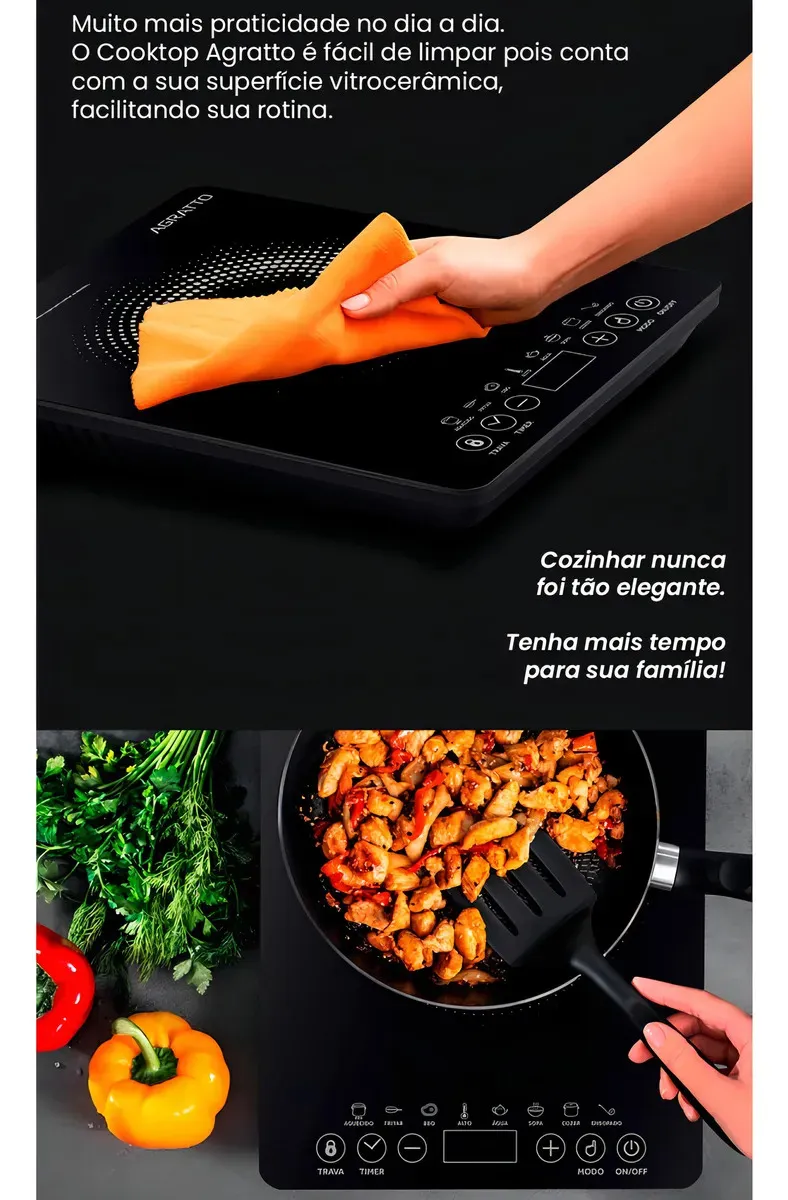 Cooktop Indução Acki01i-01 Preto 1 Boca 1200w Agratto 127v 4