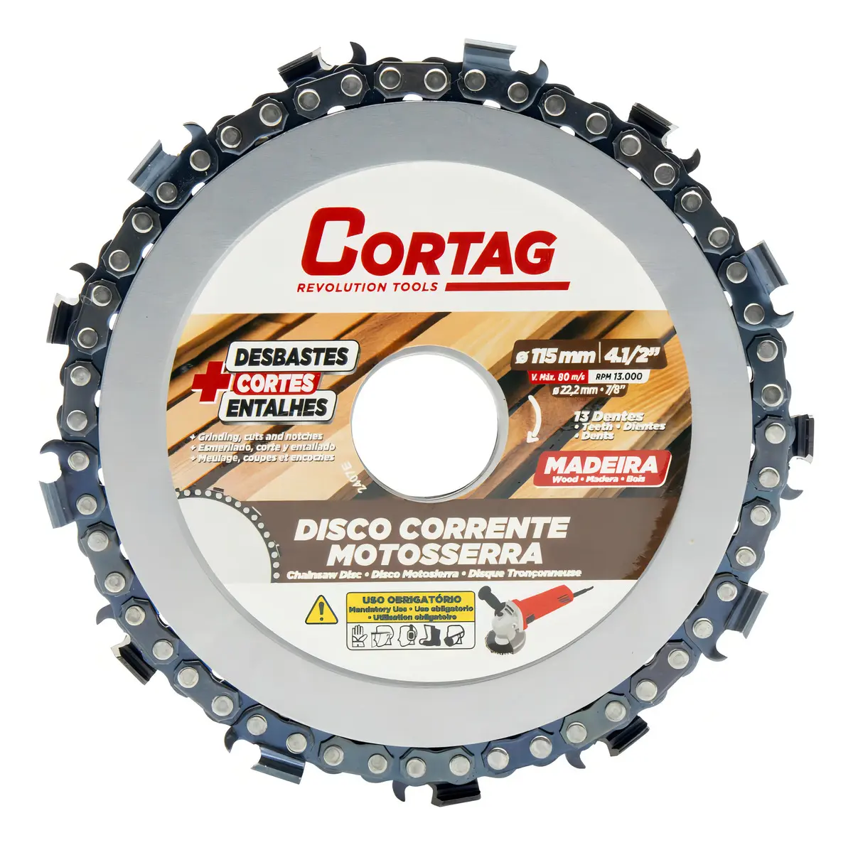 Disco Com Corrente Motosserra Para Madeira 115mm Cortag