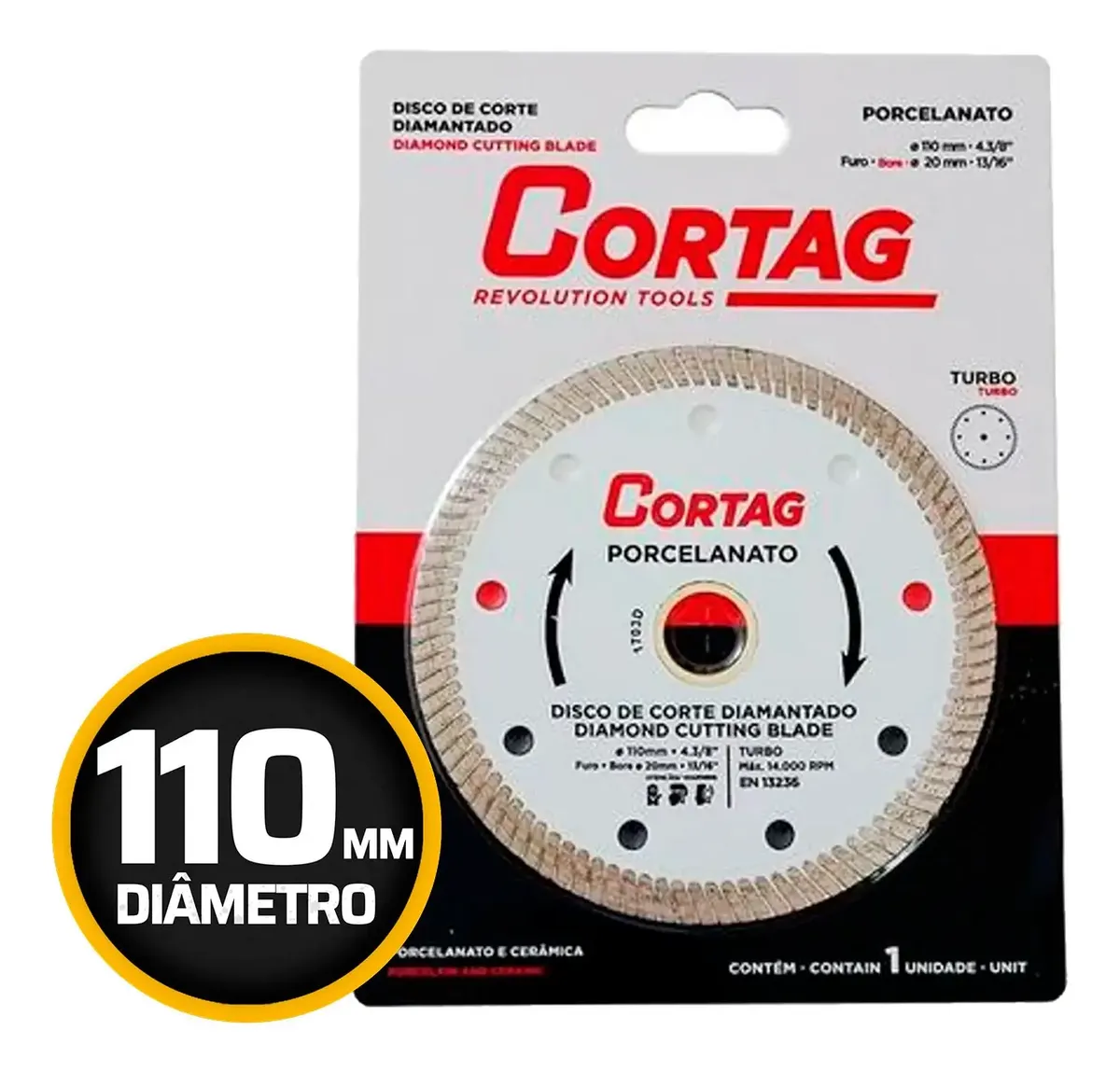Disco Diamantado Turbo Cortag Para Porcelanato 110mm X 20mm Branco 4