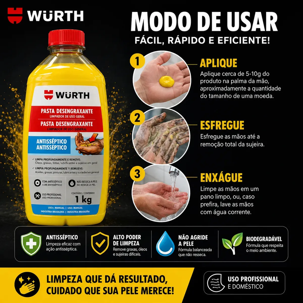 Sabão Pasta Gel Desengraxante Para Mãos Mecanico Limpa Graxa 1kg - Wurth 3