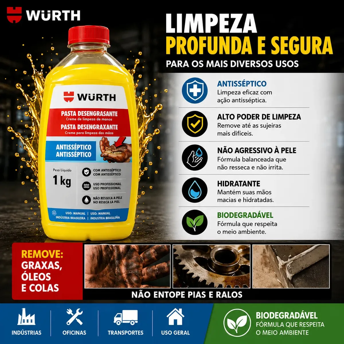 Sabão Pasta Gel Desengraxante Para Mãos Mecanico Limpa Graxa 1kg - Wurth 4