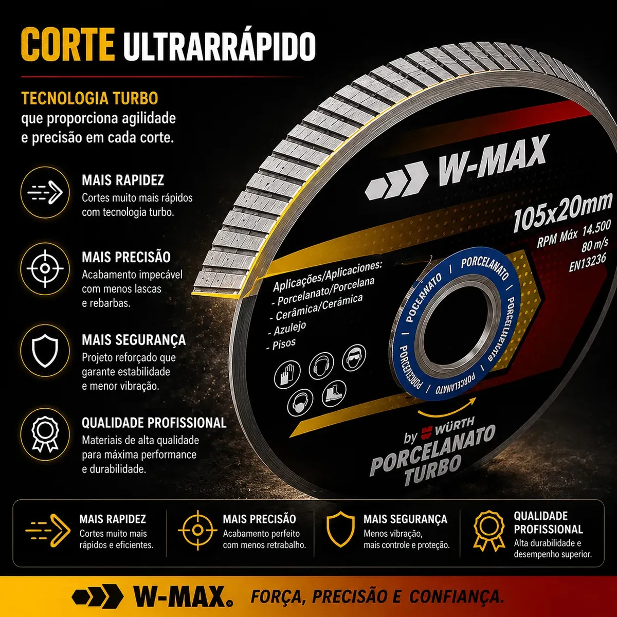 Disco Corte Porcelanato Turbo Fino 105x20 w-max Wurth