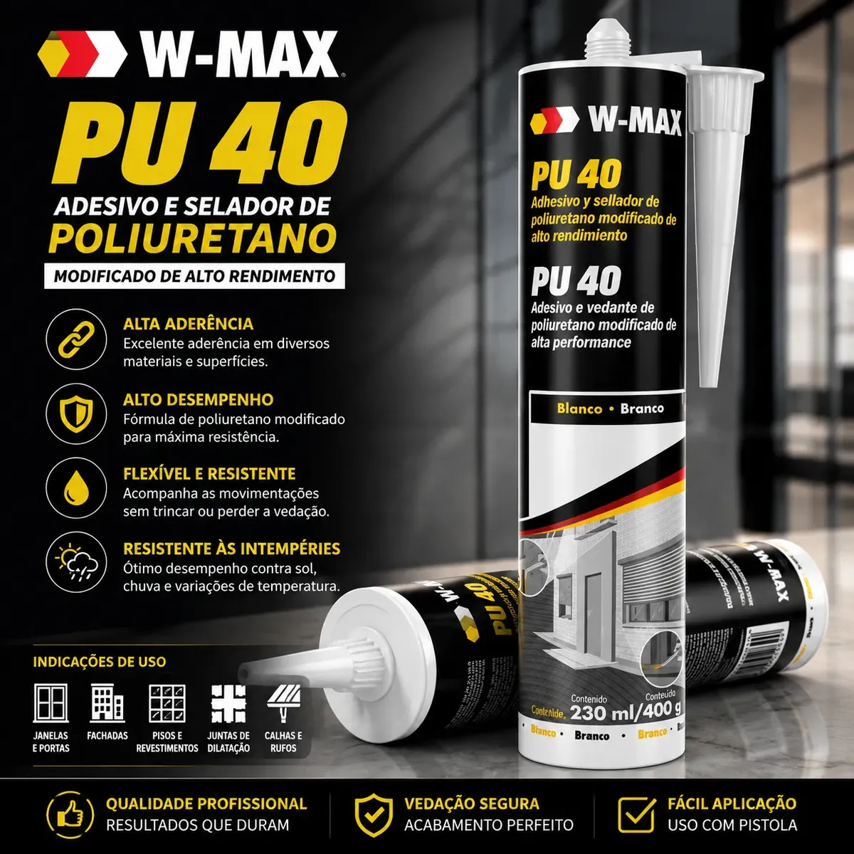 Cola Pu 40 Selante Adesivo Alta Aderência 400g Wurth Branco 2