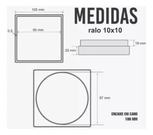 Ralo Oculto Quadrado 10X10  Cinza - Estrela 3