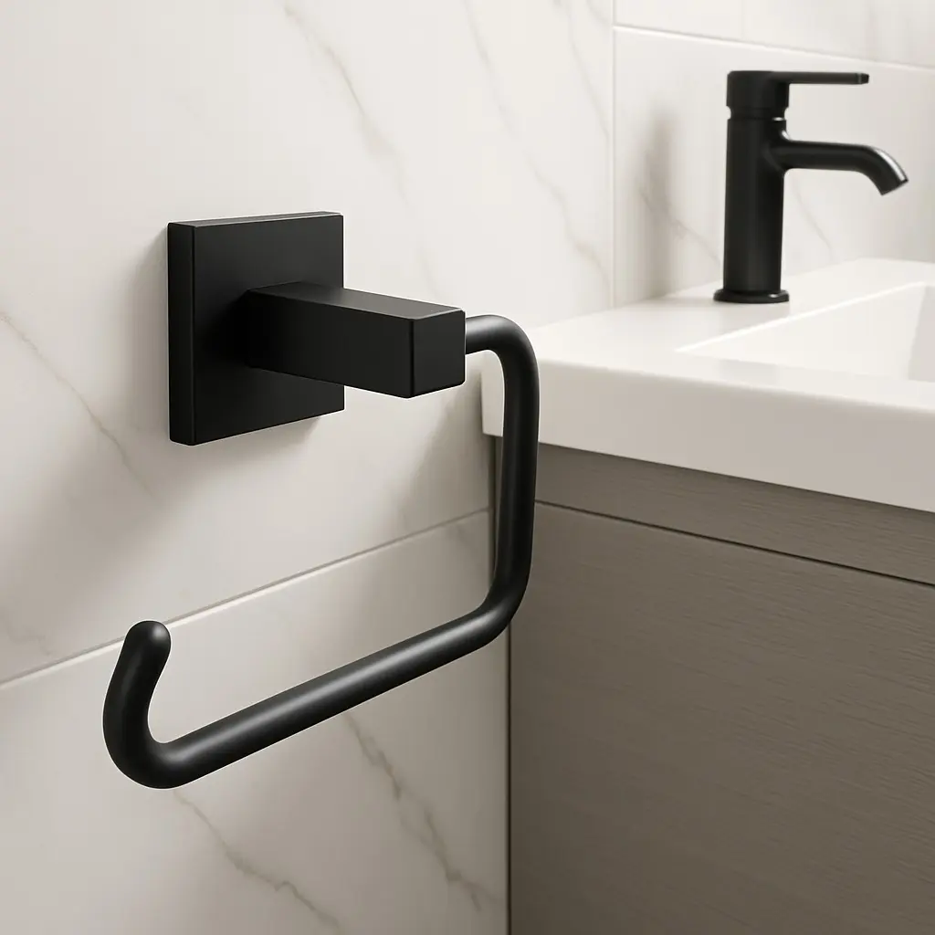 Suporte Papel Higiênico Vite Black Romar Metais Fosco Preto 2