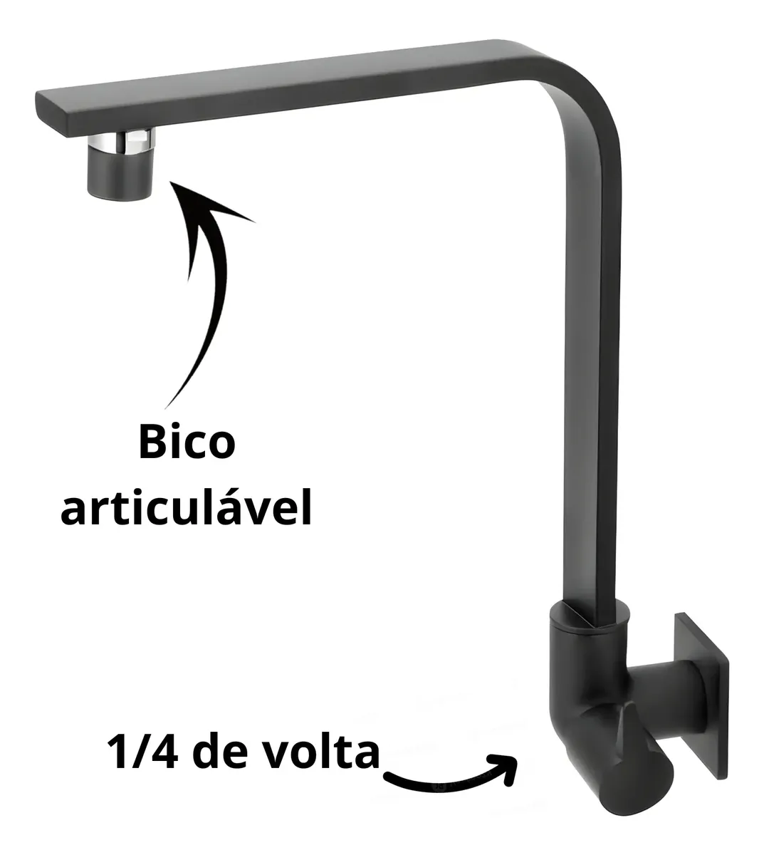 Torneira De Cozinha Parede Vite Preto Fosco C/ Bico Movel Preto Fosco 4