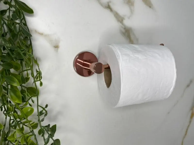 Suporte Porta Papel Higiênico Parede Bello Rose Gold Romar Rosa 3