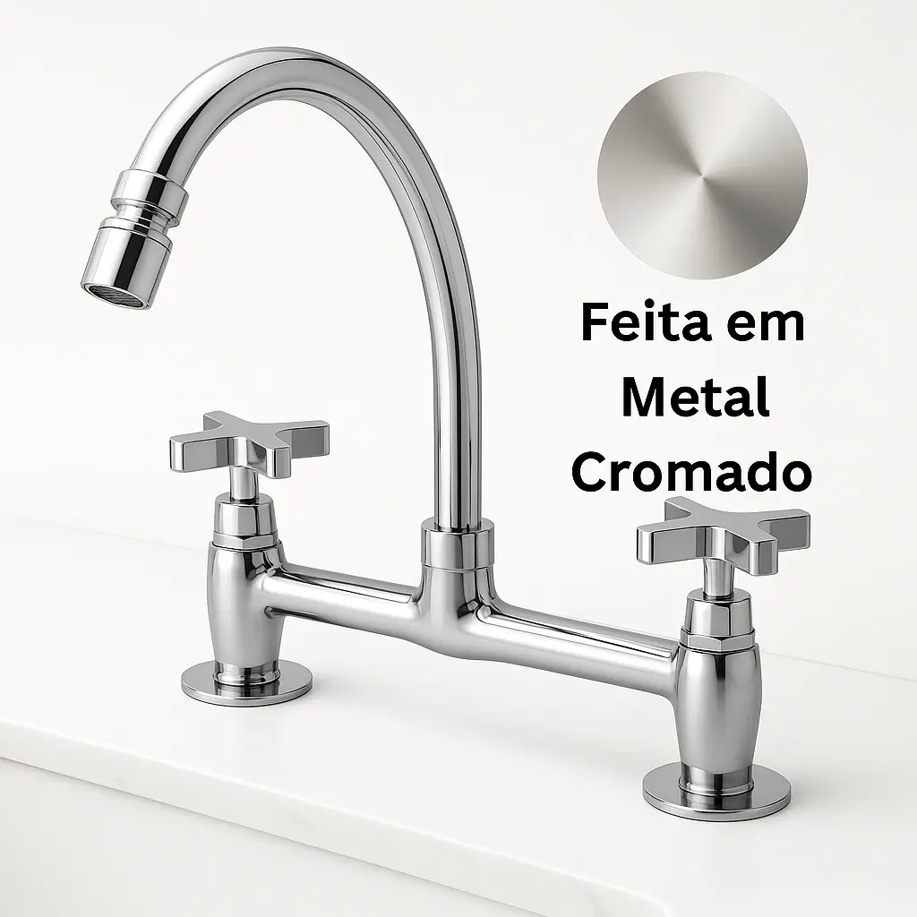 Torneira Misturador Cozinha De Mesa De Metal Cromado Cruzeta 3