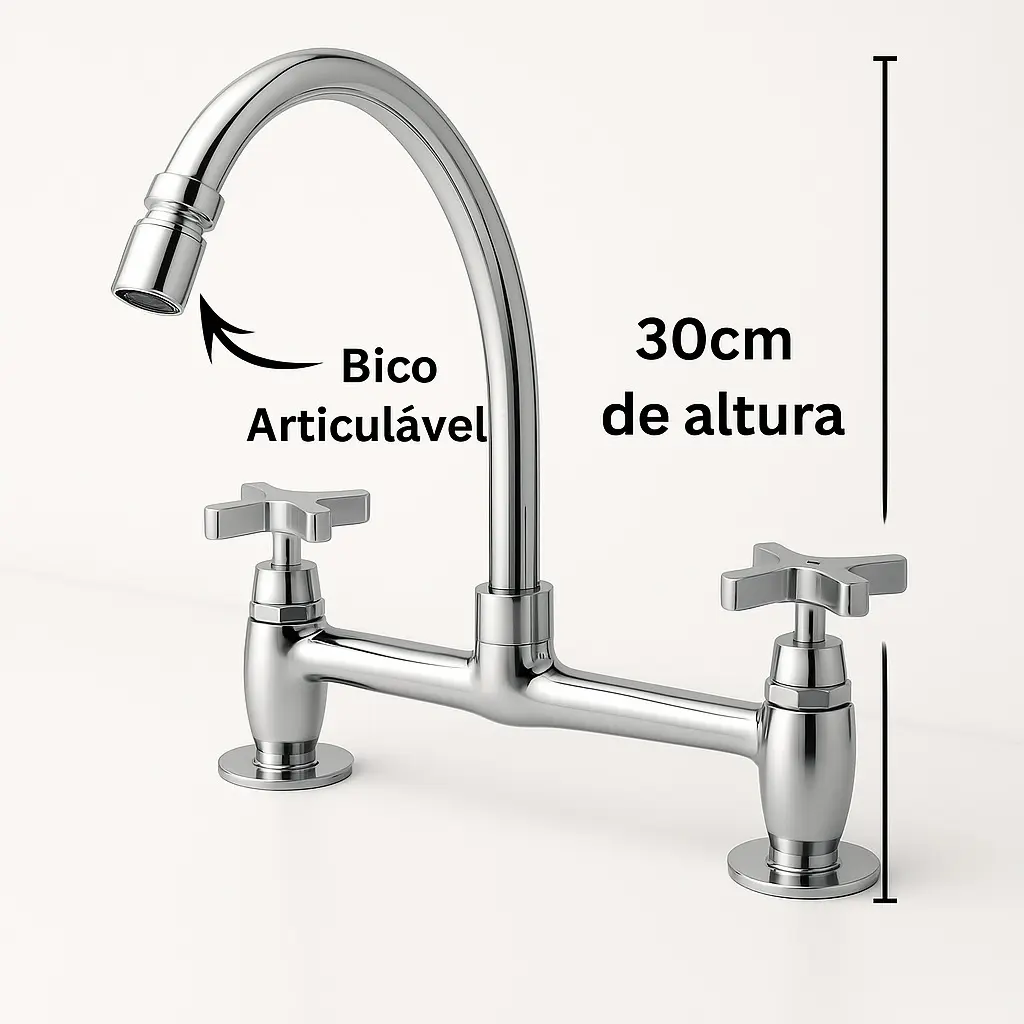 Torneira Misturador Cozinha De Mesa De Metal Cromado Cruzeta 4