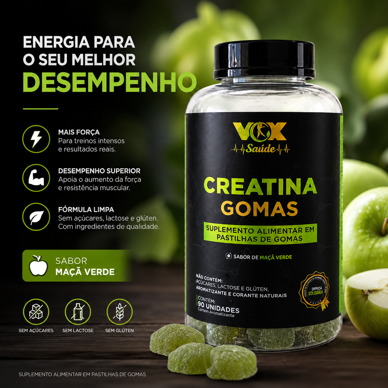 Creatina Gomas VOX Saúde - Maçã Verde
