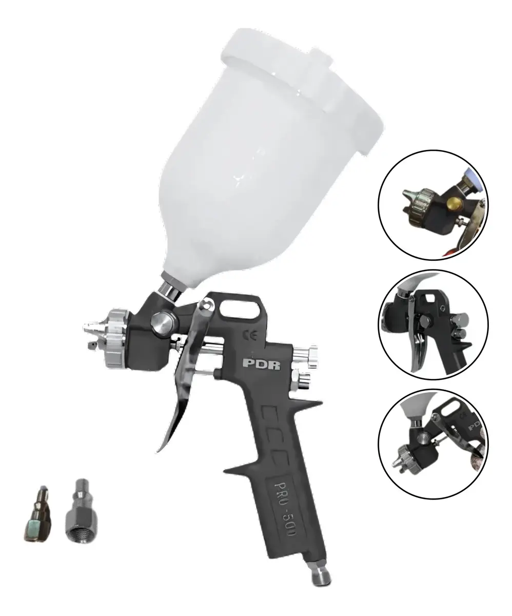 Pistola De Pintura Gravidade Bico 1,5mm 500ml Pdr Pro-500 Cor Cinza