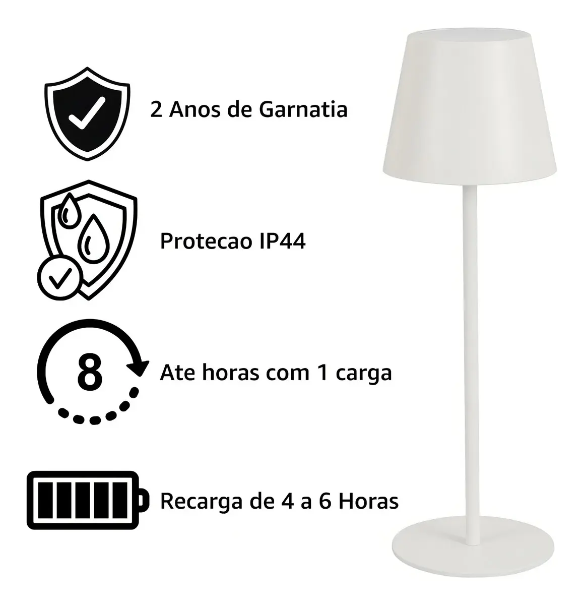 Luminária Abajur Mesa Led Gaya Dimerizável Sem Fio Recarregável Cor Branco 4