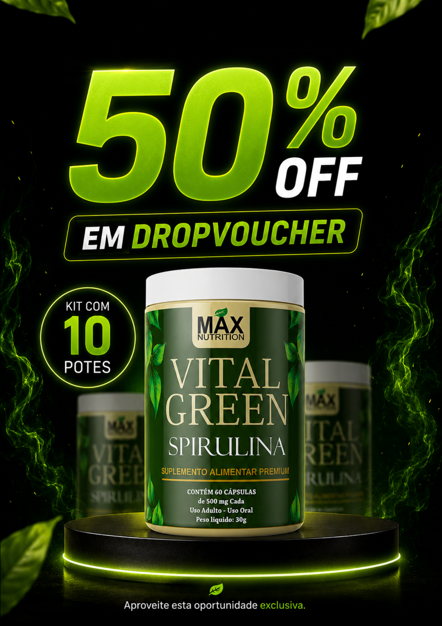 KIT COM 10 SPIRULINA - 60 Caps 