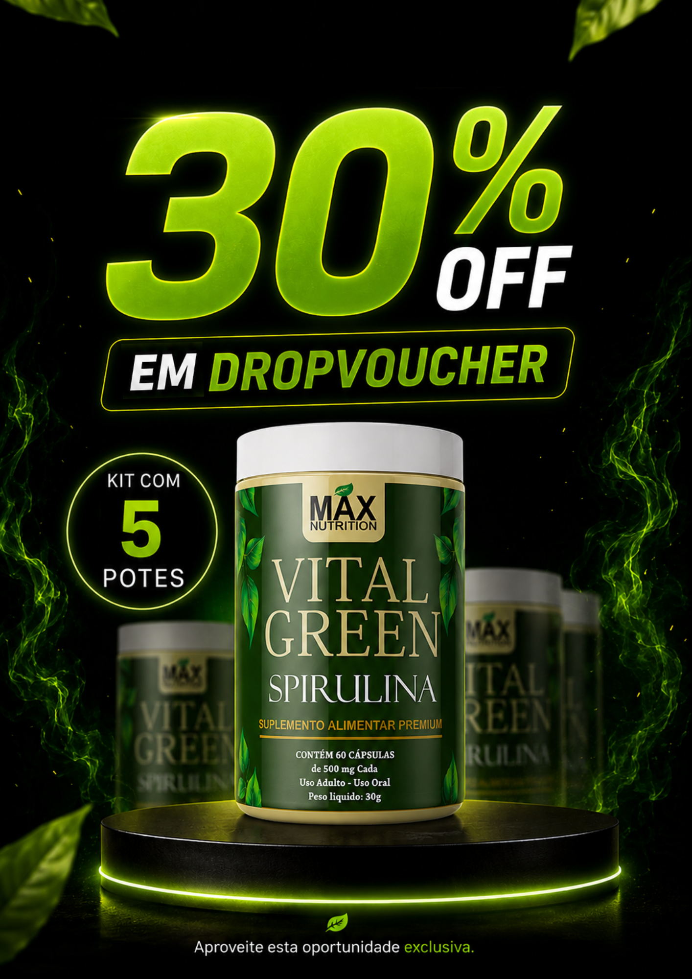 KIT COM 5 SPIRULINA - 60 Caps 