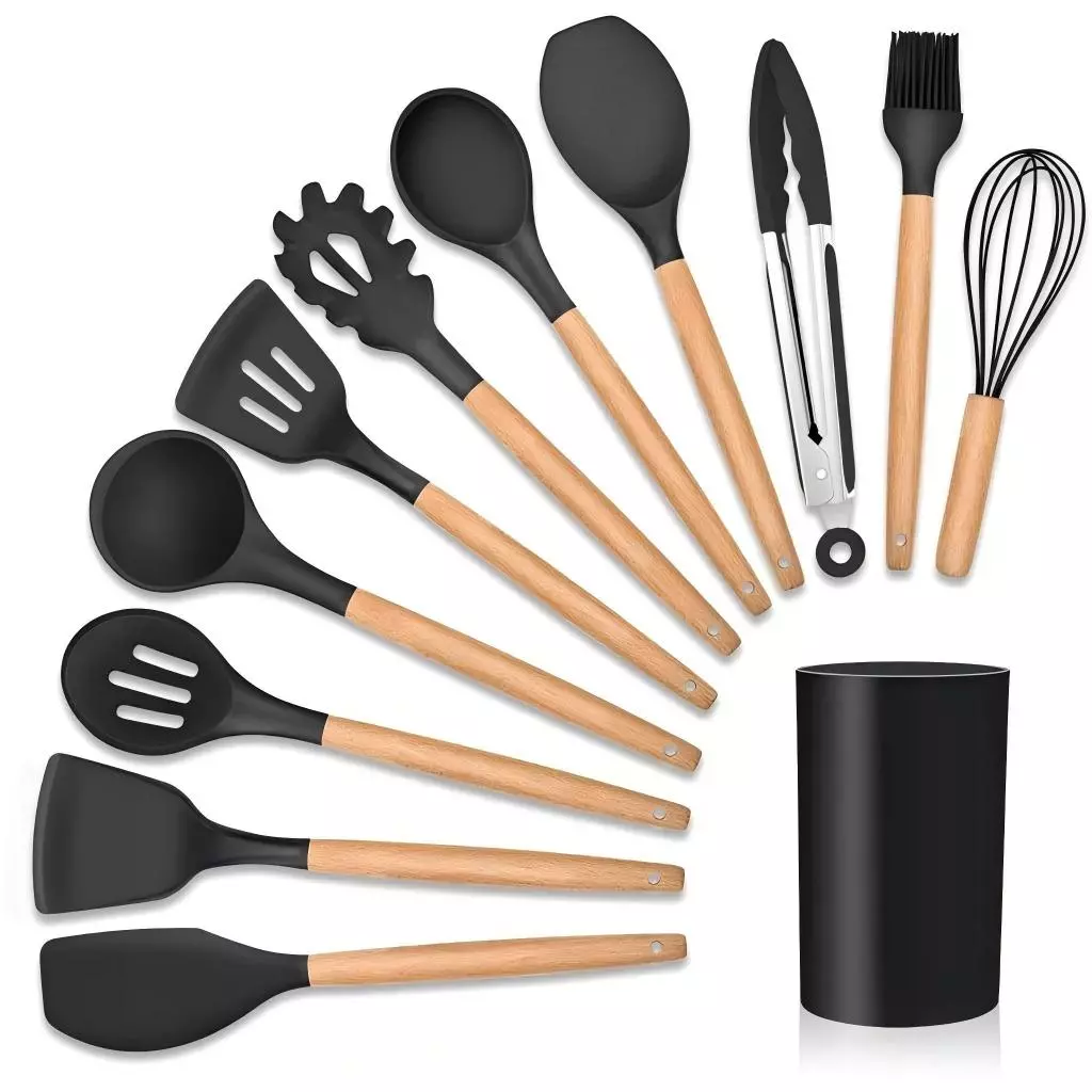 KIT de Utensílios Para Cozinha em Silicone e Bambu 12 Peças 2