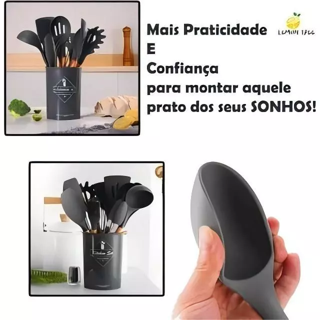 KIT de Utensílios Para Cozinha em Silicone e Bambu 12 Peças 3