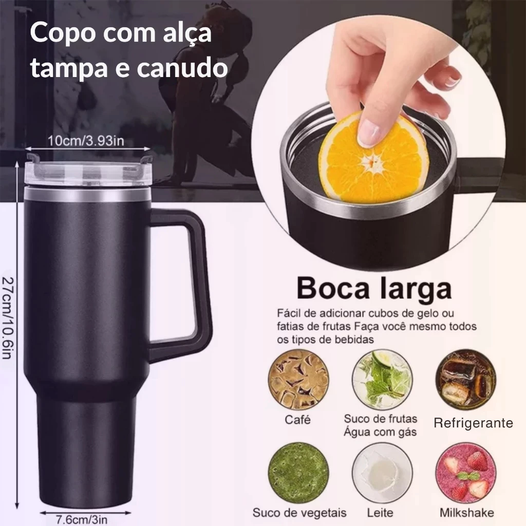 Copo Garrafa Térmica Inox 1200ml Parede Dupla tampa Canudo Premium - Generico 2