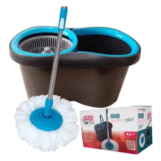 Mop Giratório Magic Clean 360° Azul Tiffany 8,7LTS | Cabo Aço Inox | Microfibra Ultra Macia