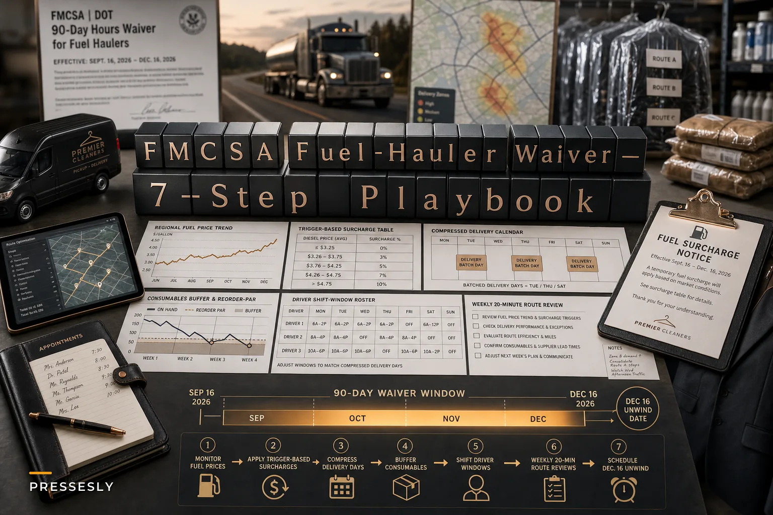FMCSA Fuel‑Hauler Hours Waiver: A 7‑Step Short‑Run Playbook for Dry Cleaners on Delivery, Fuel Surcharges and Routing