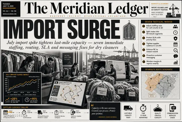 How the July Import Surge Will Strain Local Deliveries — 7 Practical Staffing, Routing and Customer-Communication Moves for Dry Cleaners