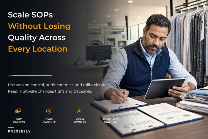 Scale SOPs Without Losing Quality: Multi‑Site Governance, Audit Cadence and Rollback Controls for Dry Cleaners