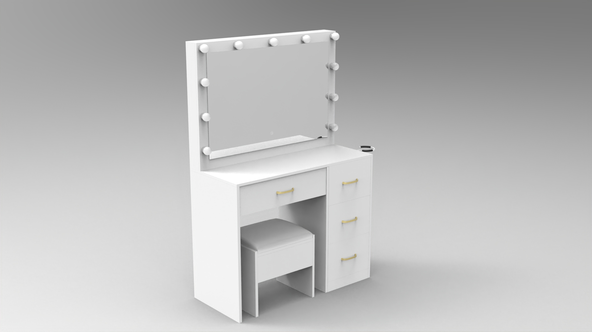 White Desk With Mirror Furniture 3D model ZIP render image 1