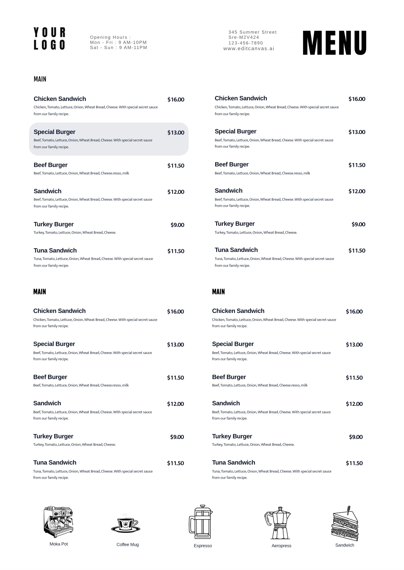Coffee Menu