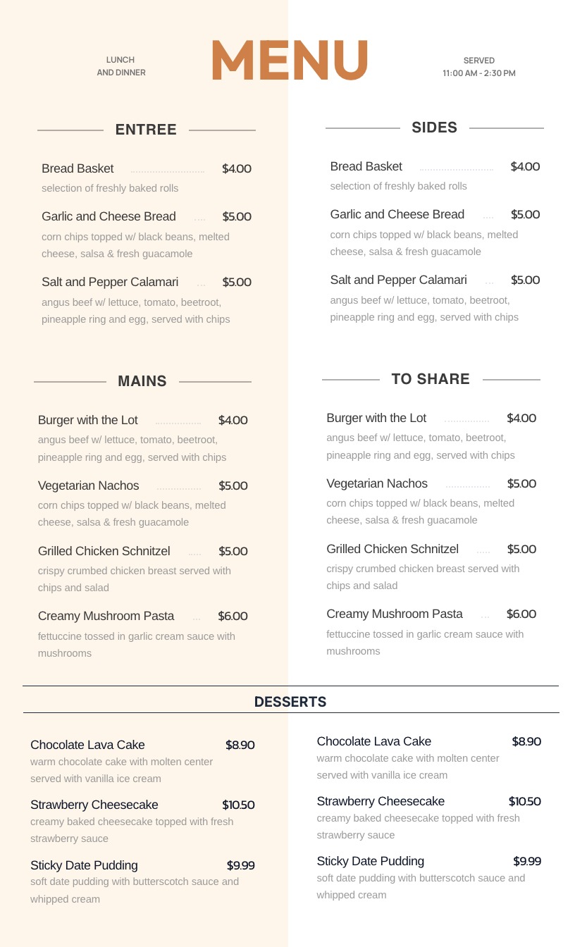 Lunch Menu