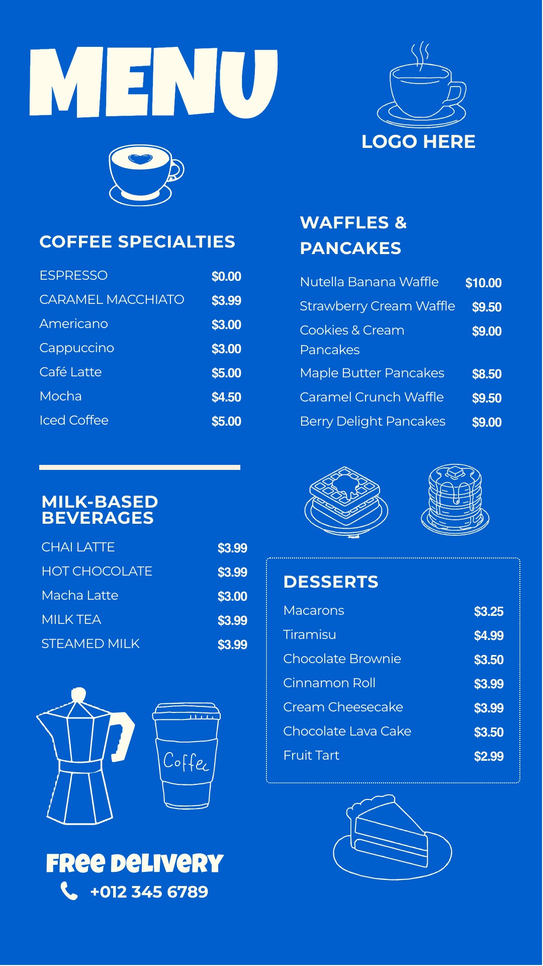 Coffee and Dessert Menu