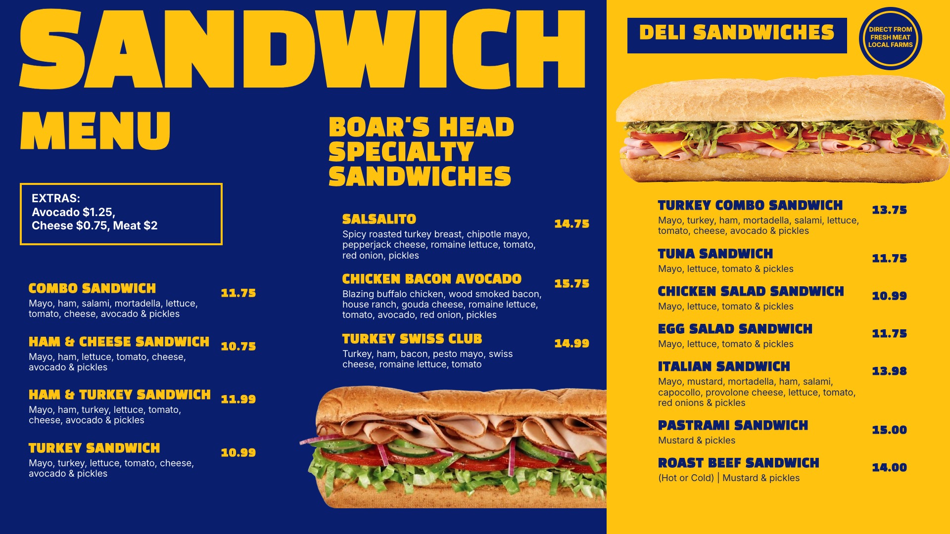 Sandwich Menu (landscape board)