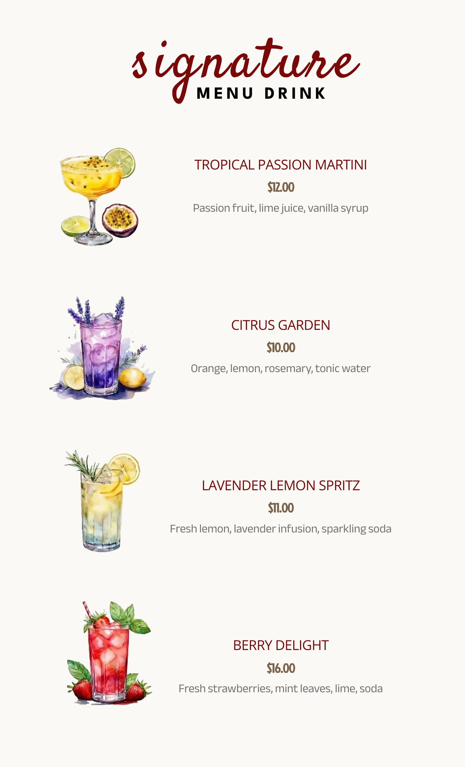 Drinks Menu