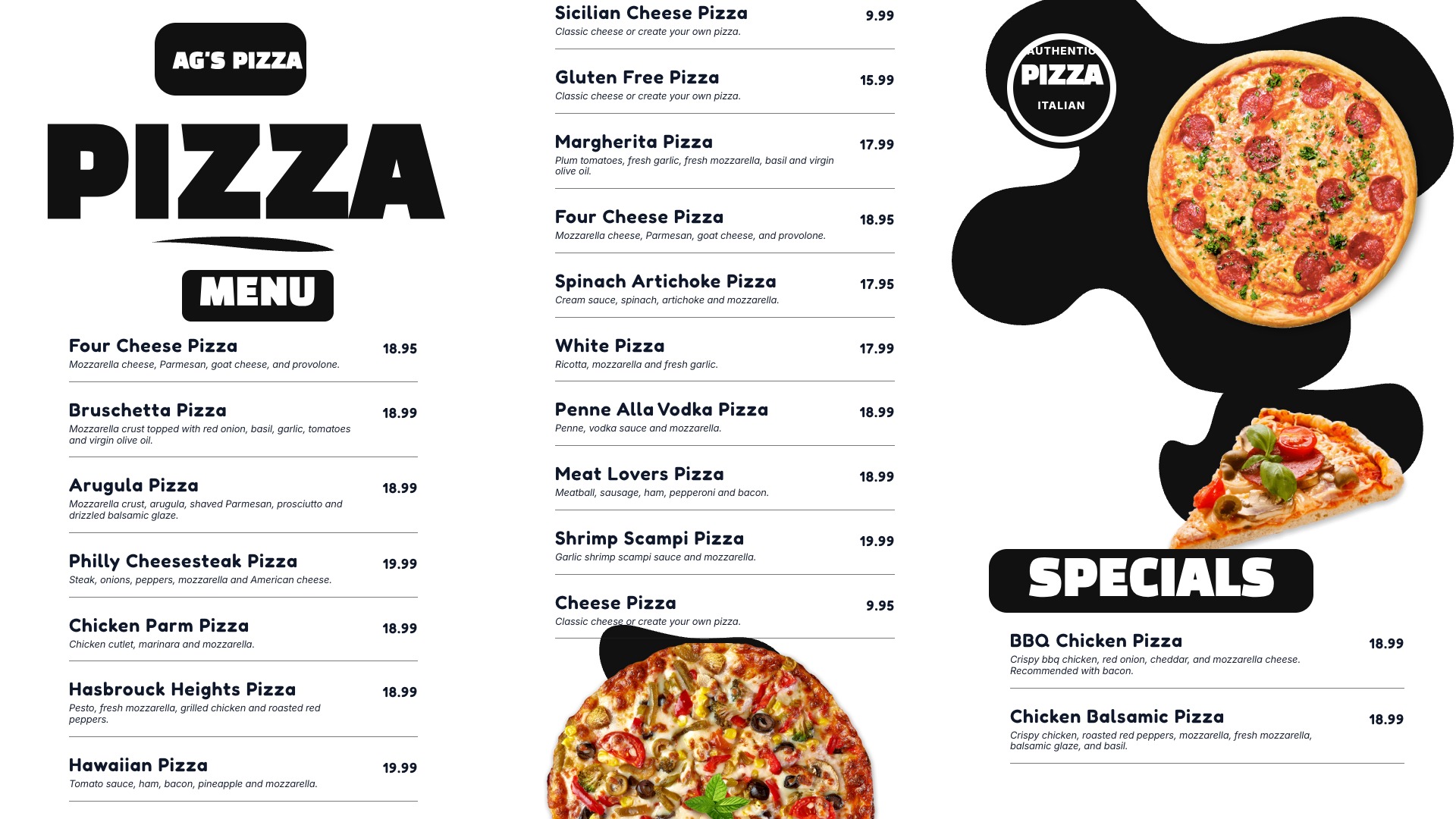 Pizza Menu - black and white