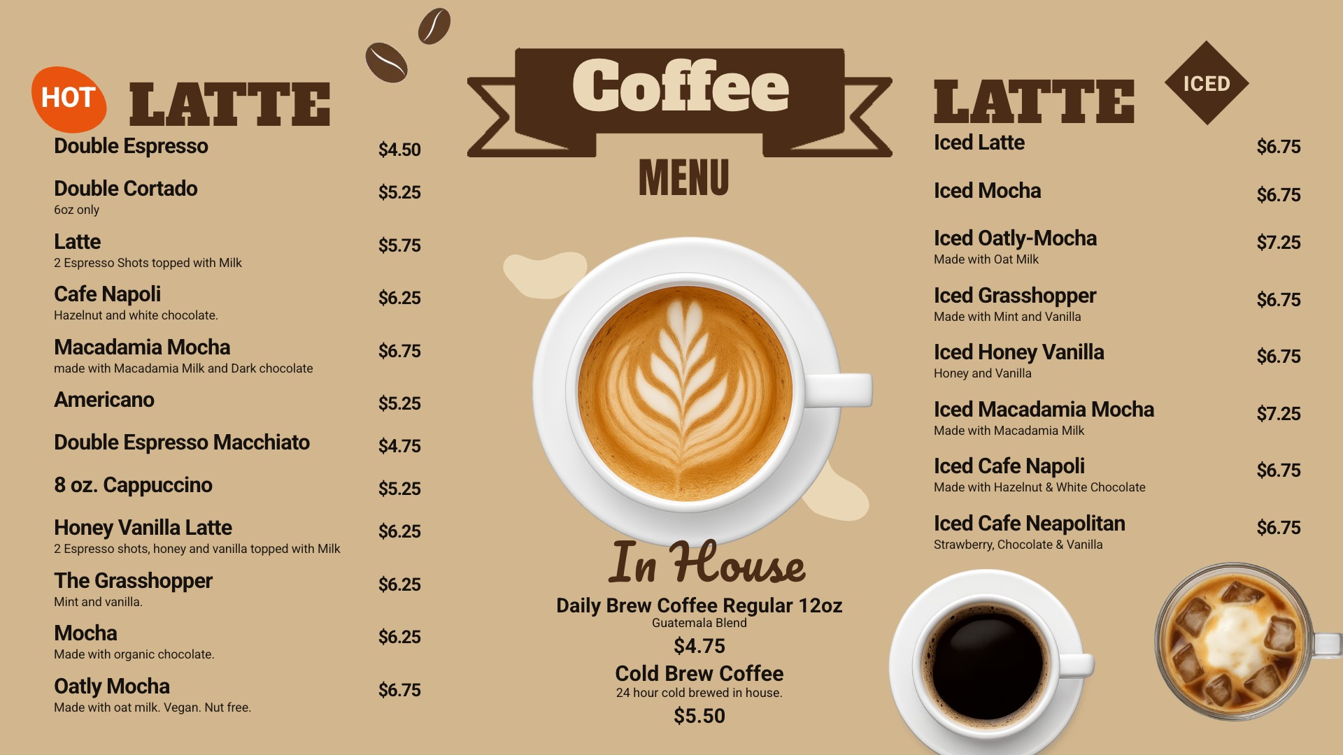 Coffee Menu - Hot & Iced Lattte