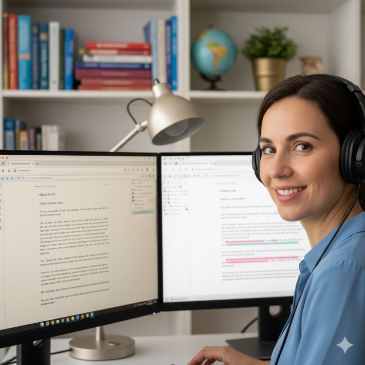 A courtroom setting, representing certified transcriptions for US courts.