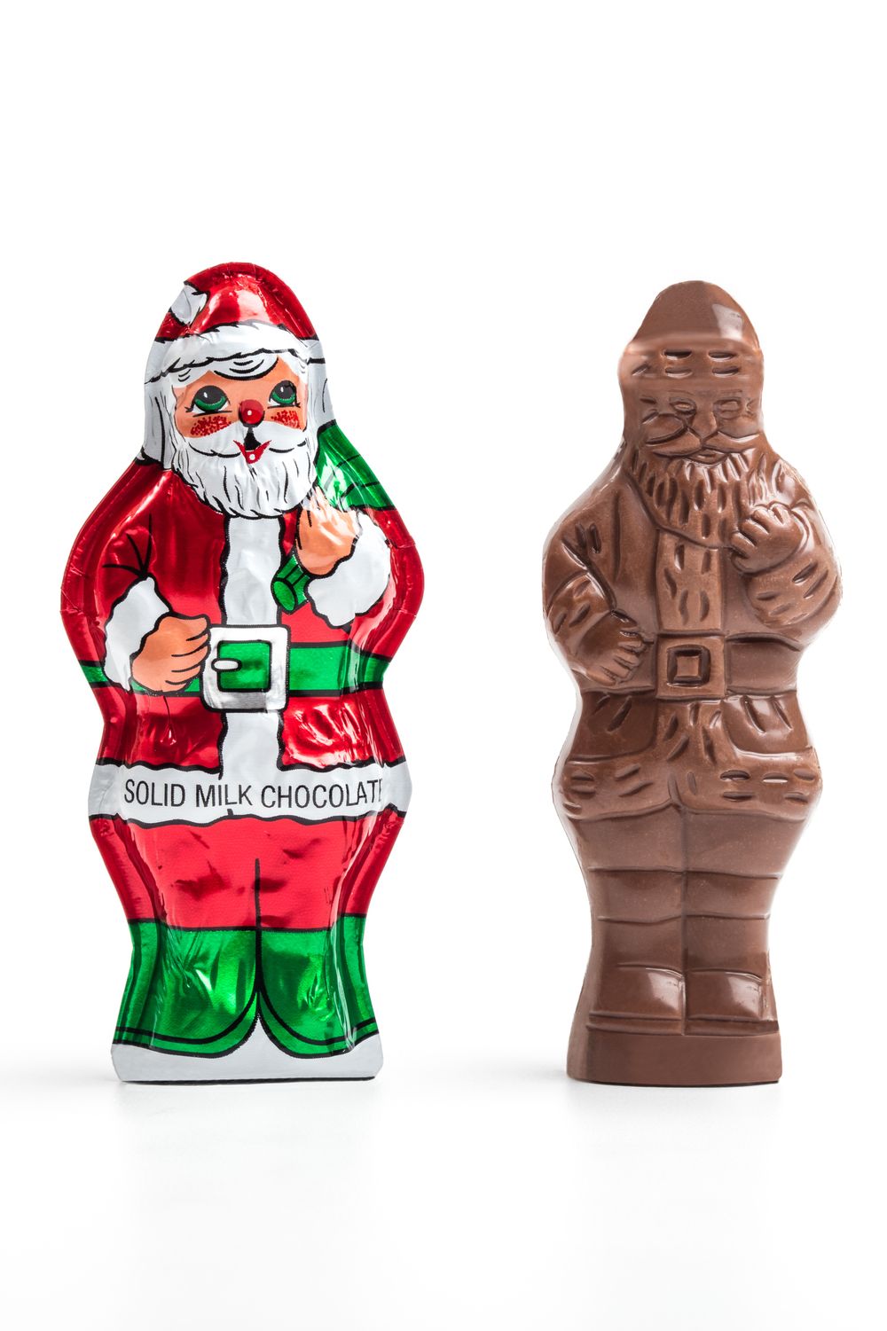 Foil-wrapped solid Santa in displayer
