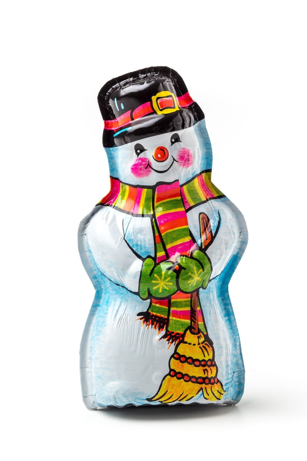 Foil-wrapped semi-solid Snowman in displayer