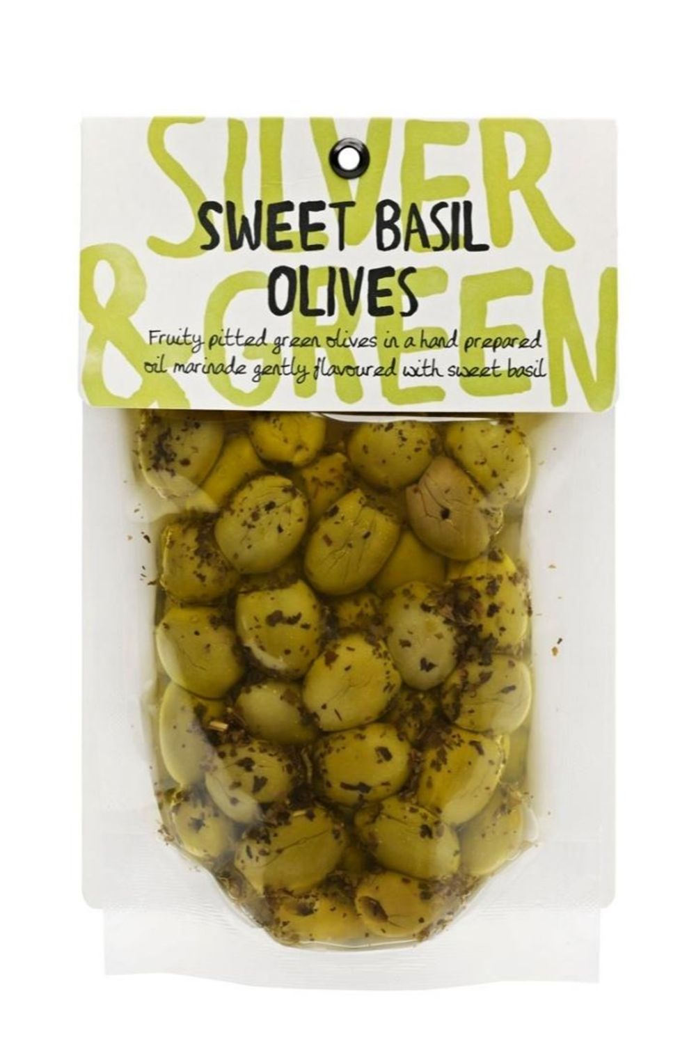 Sweet Basil Green Olives (Pitted)